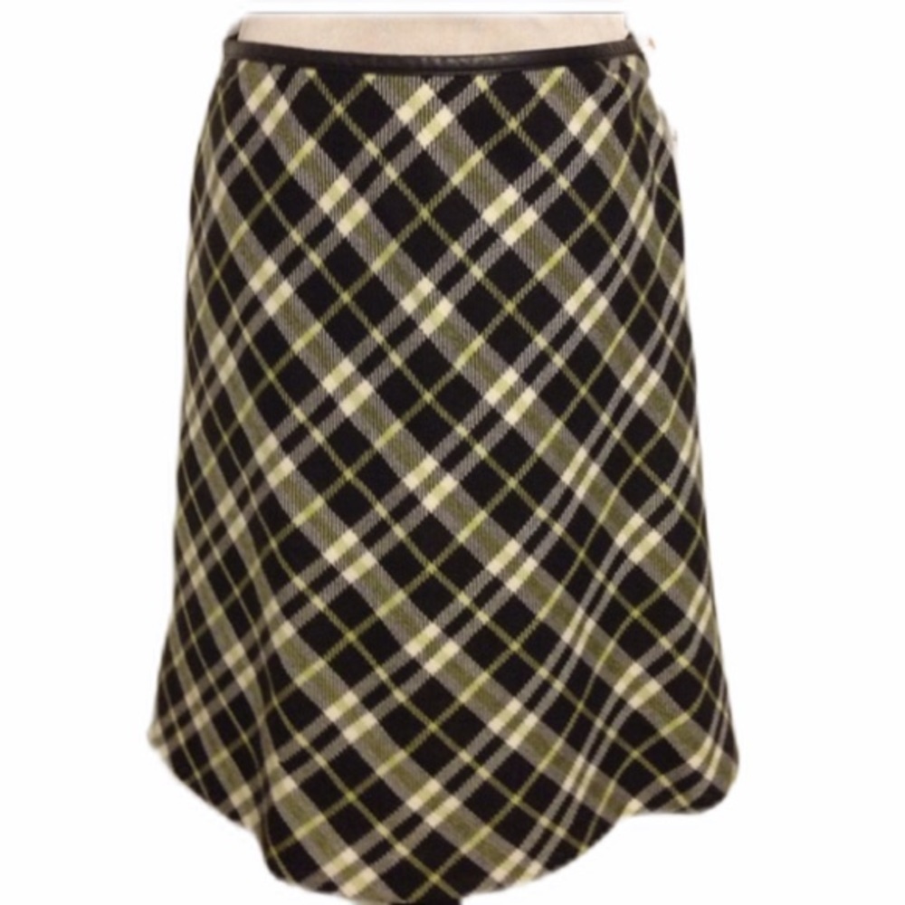 🆕 Anne Klein Black/green Plaid Wool Skirt …